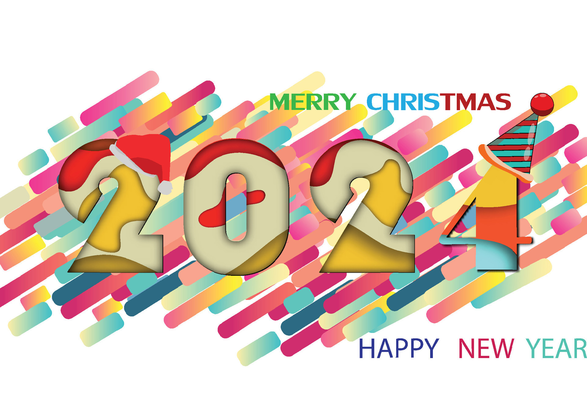 2024 happy new year.Paper cut 2024 word for new year festival.card