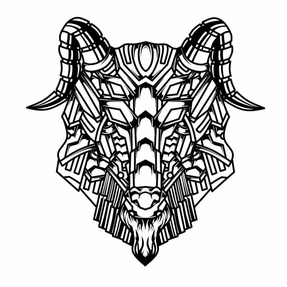 illustration of a black and white goat head robot vector