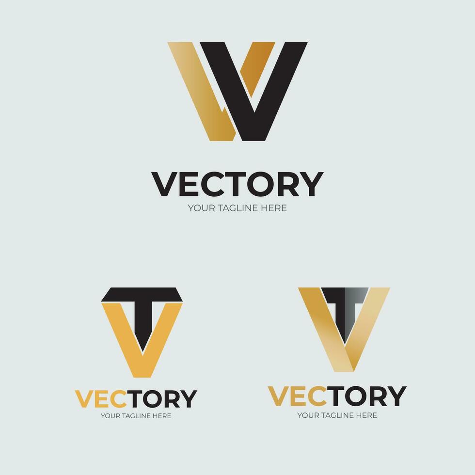 V letter logo Golden black combination vector