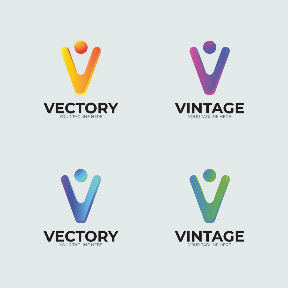 V letter logo 4 different gradient color combination vector