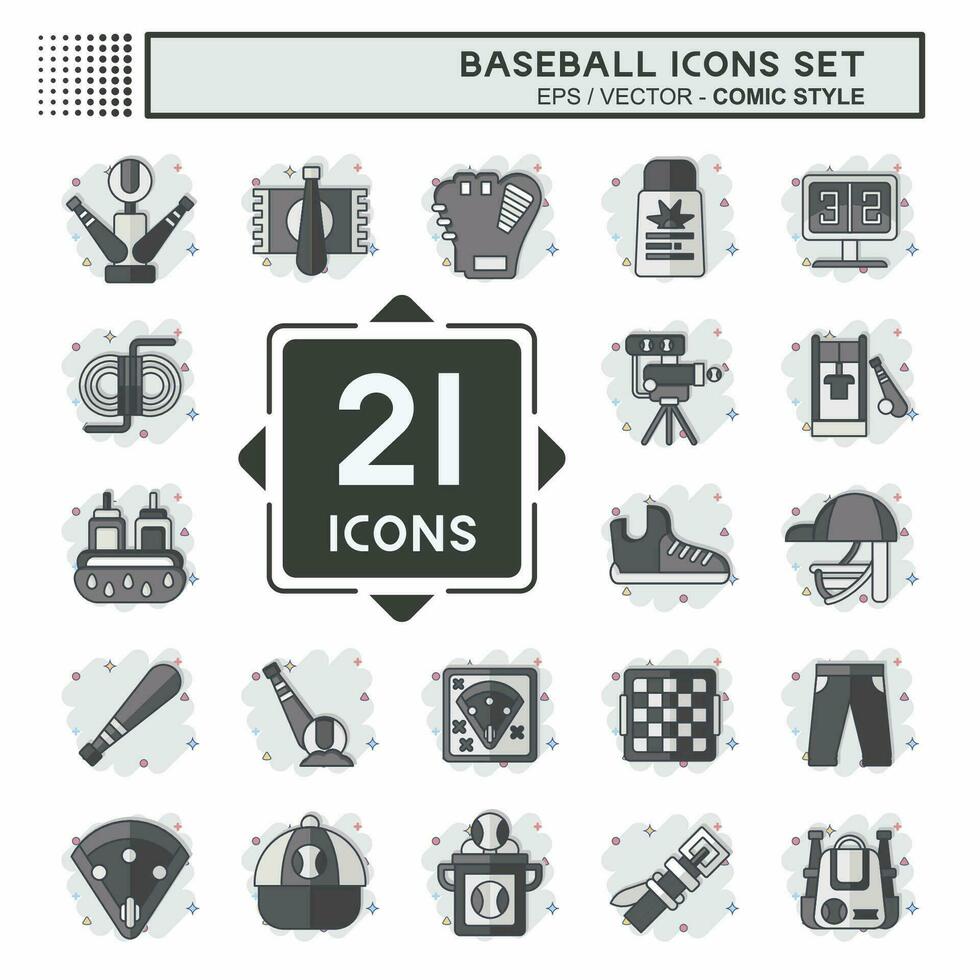 icono conjunto béisbol. relacionado a deporte símbolo. cómic estilo. sencillo diseño editable. sencillo ilustración vector