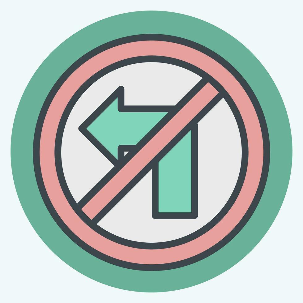 Icon No Left Turn. related to Road Sign symbol. color mate style. simple design editable. simple illustration vector