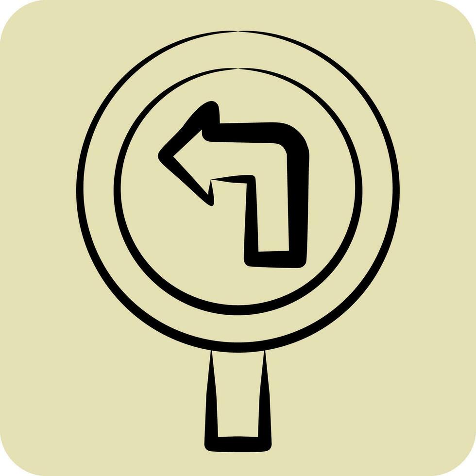 Icon Turn Left Ahead. related to Road Sign symbol. hand drawn style. simple design editable. simple illustration vector