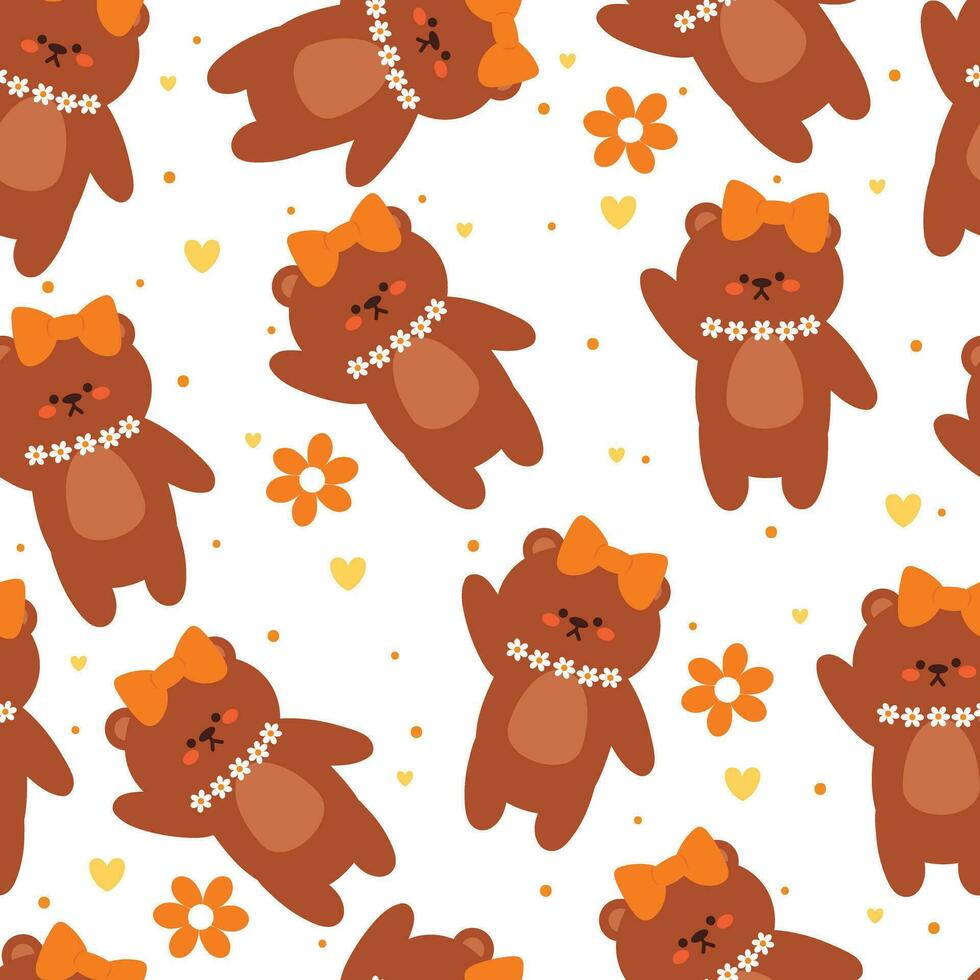 seamless pattern cartoon bear and flower. cute animal wallpaper illustration for gift wrap paper vector
