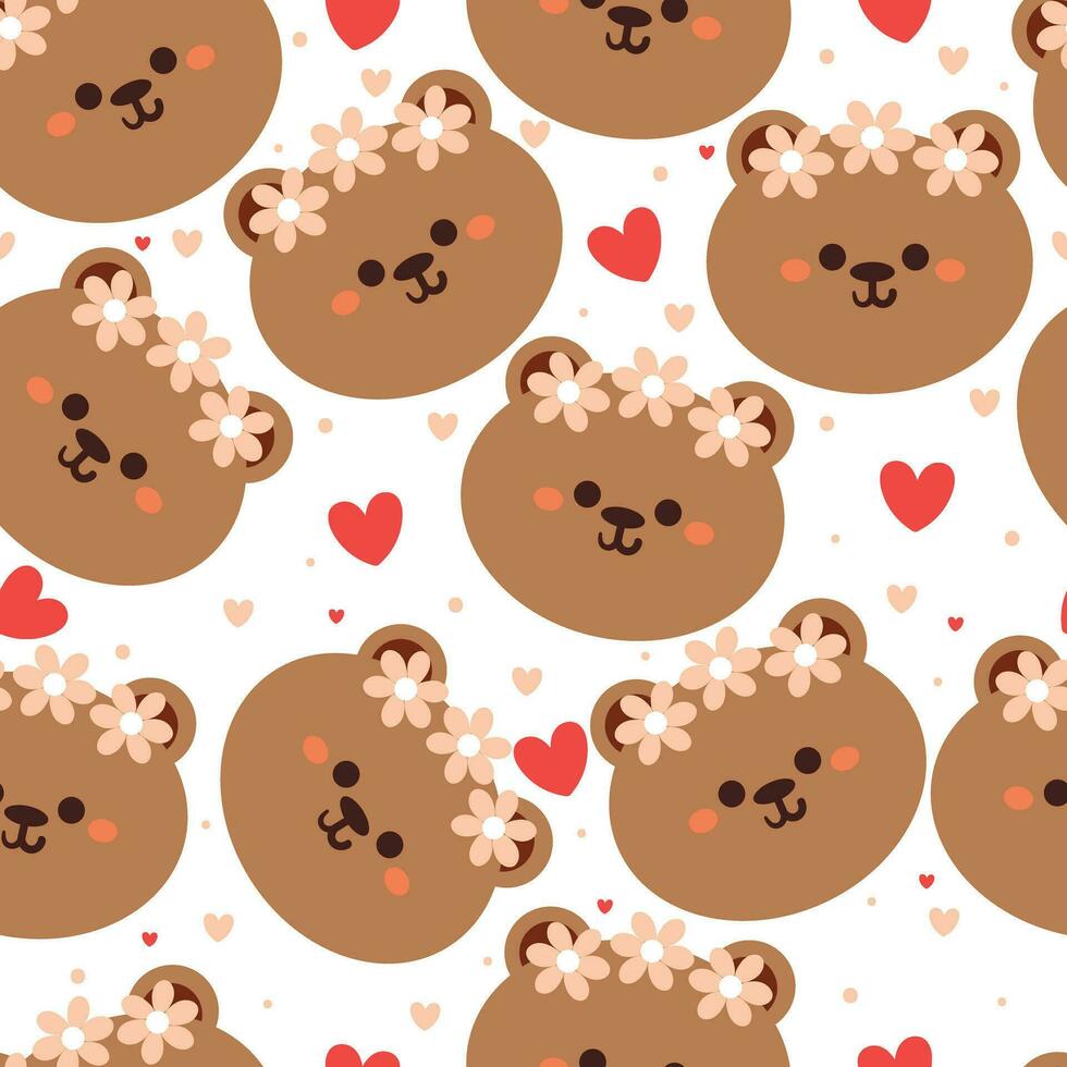 seamless pattern cartoon bear and flower. cute animal wallpaper illustration for gift wrap paper vector