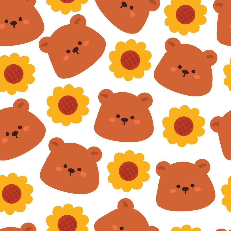 seamless pattern cartoon bear and flower. cute animal wallpaper illustration for gift wrap paper vector