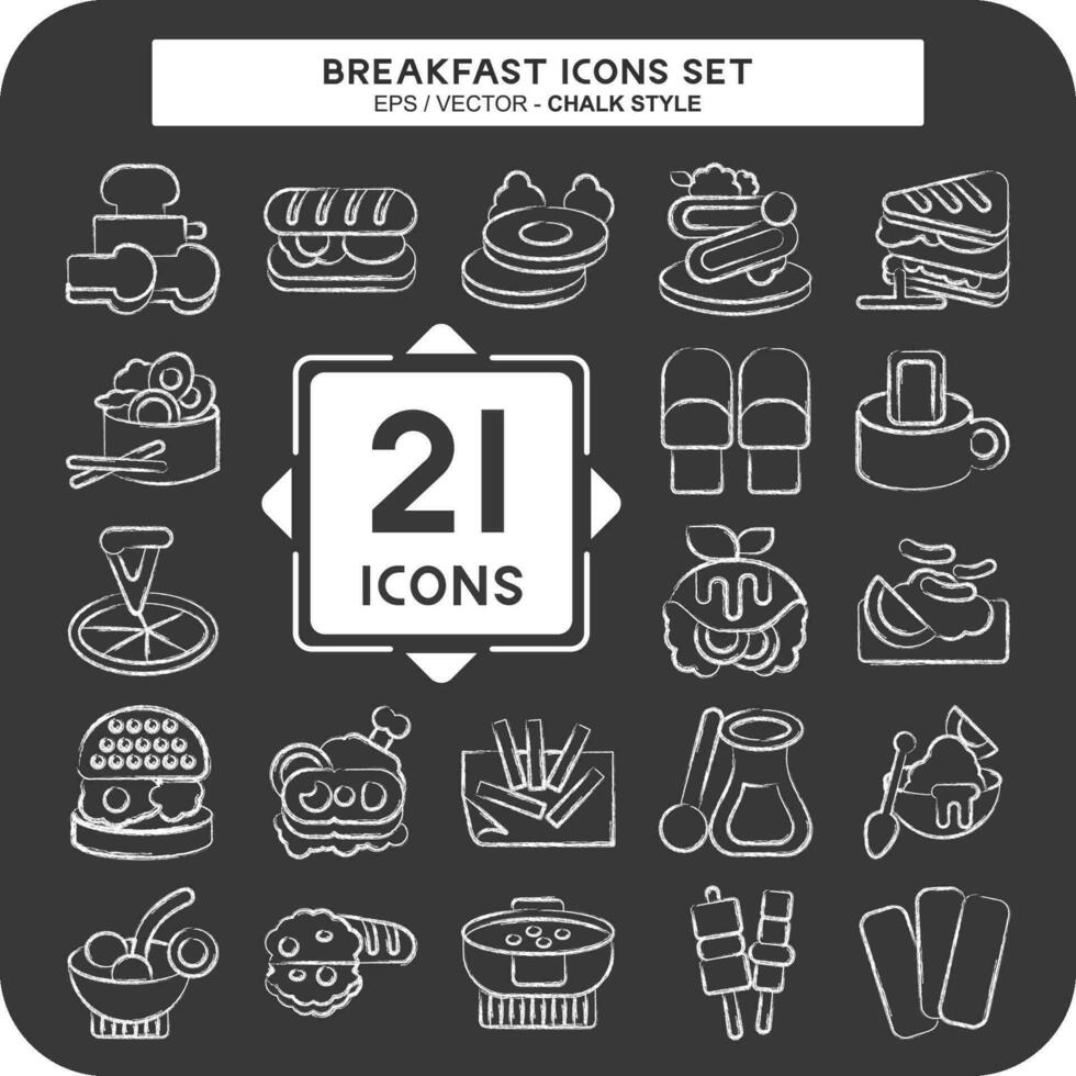 icono conjunto desayuno. relacionado a alimento, cena símbolo. tiza estilo. sencillo diseño editable. sencillo ilustración vector