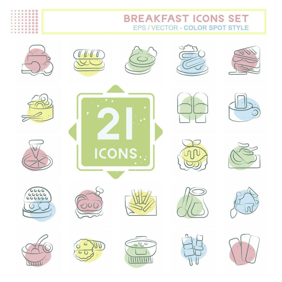 Icon Set Breakfast. related to Food, Diner symbol. Color Spot Style. simple design editable. simple illustration vector