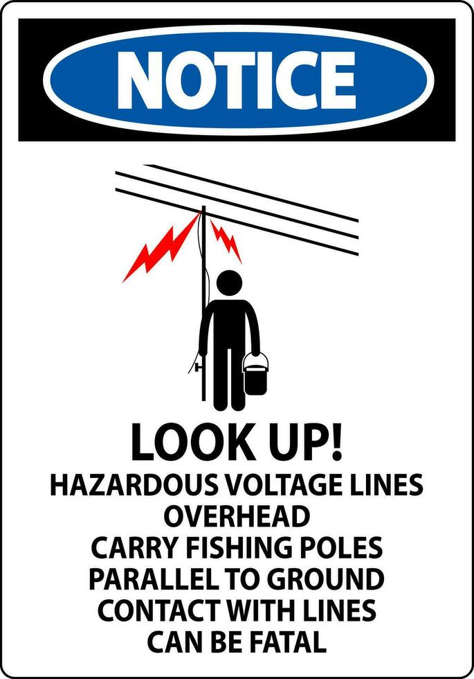 Notice Sign Look Up Hazardous Voltage Lines Overhead vector