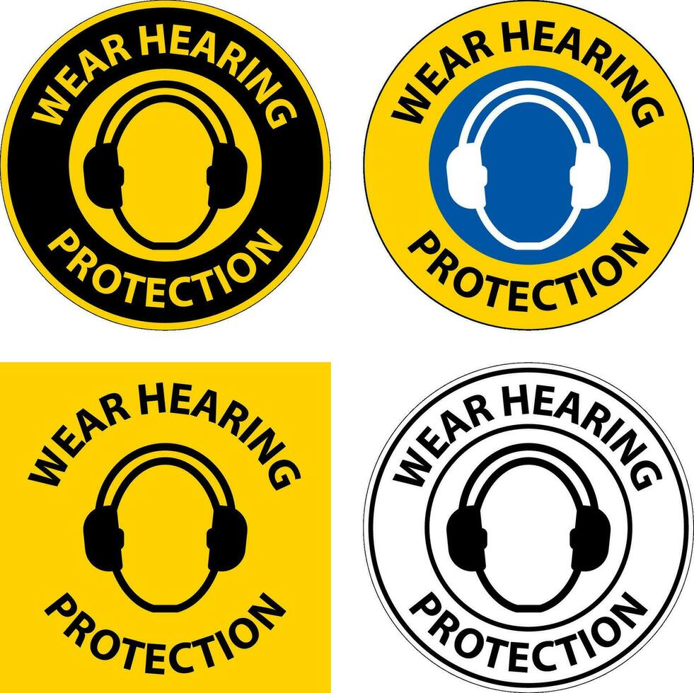precaución use protección auditiva sobre fondo transparente vector