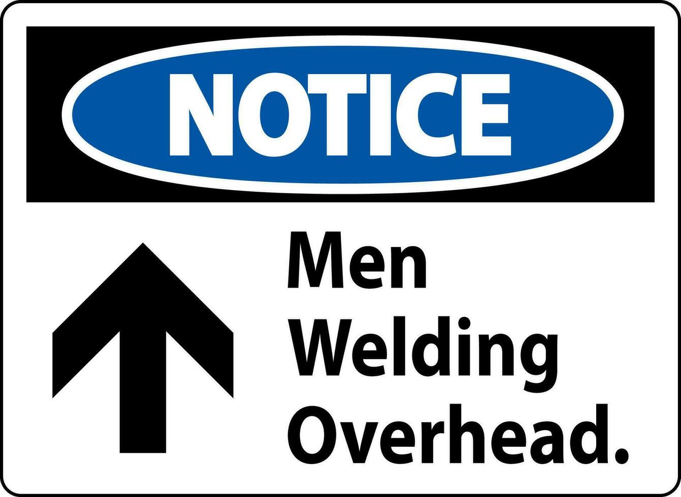 Notice Sign Men Welding Overhead. vector