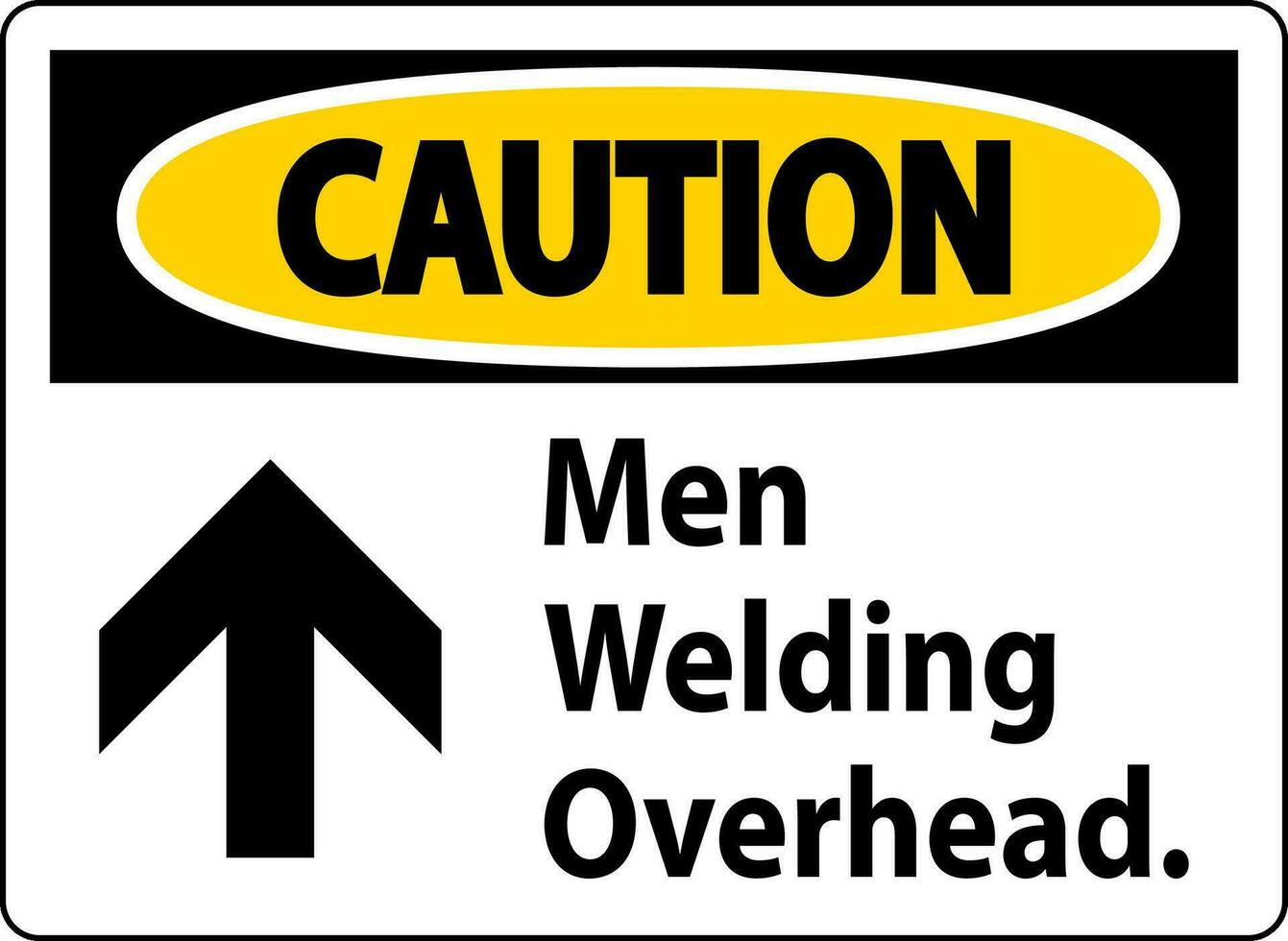 Caution Sign Men Welding Overhead. vector