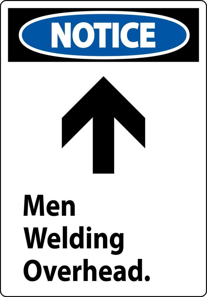 Notice Sign Men Welding Overhead. vector