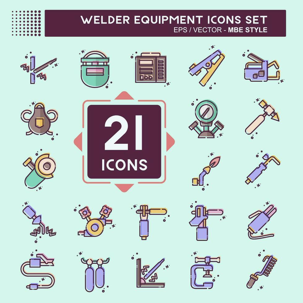 Icon Set Welder Equipment. related to Building Tool symbol. MBE style. simple design editable. simple illustration vector