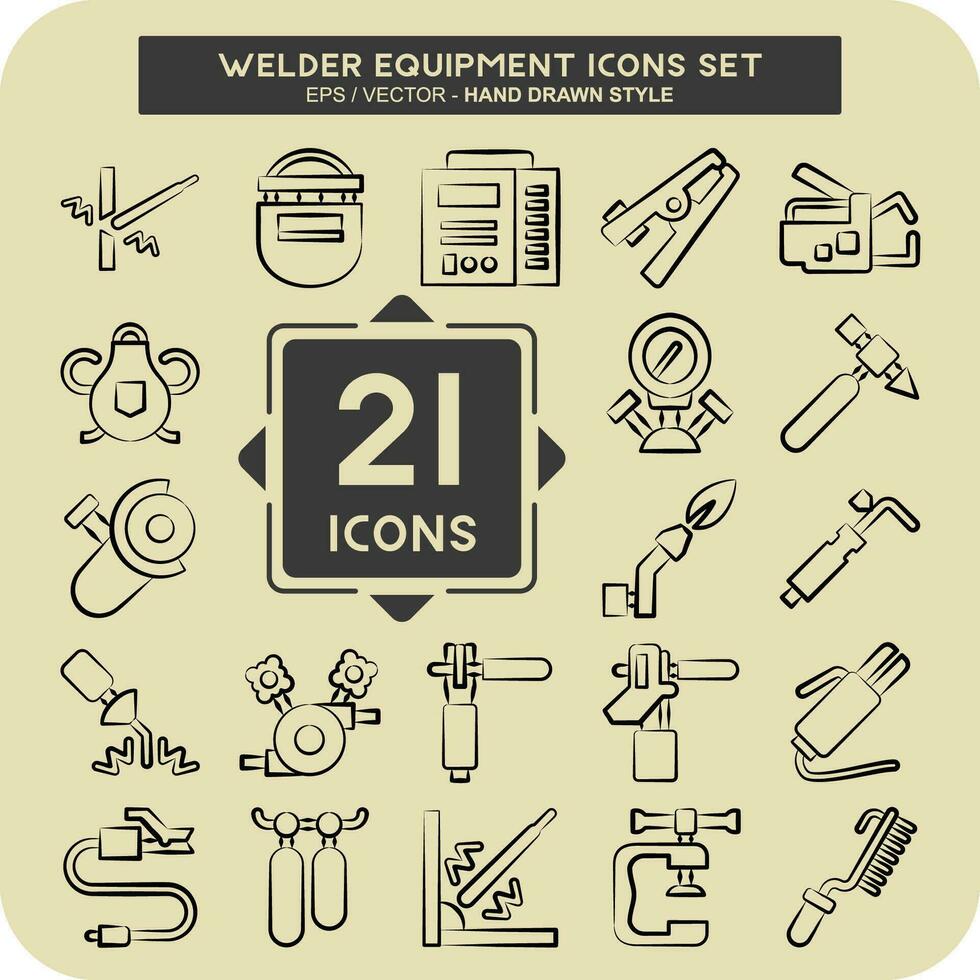 Icon Set Welder Equipment. related to Building Tool symbol. hand drawn style. simple design editable. simple illustration vector