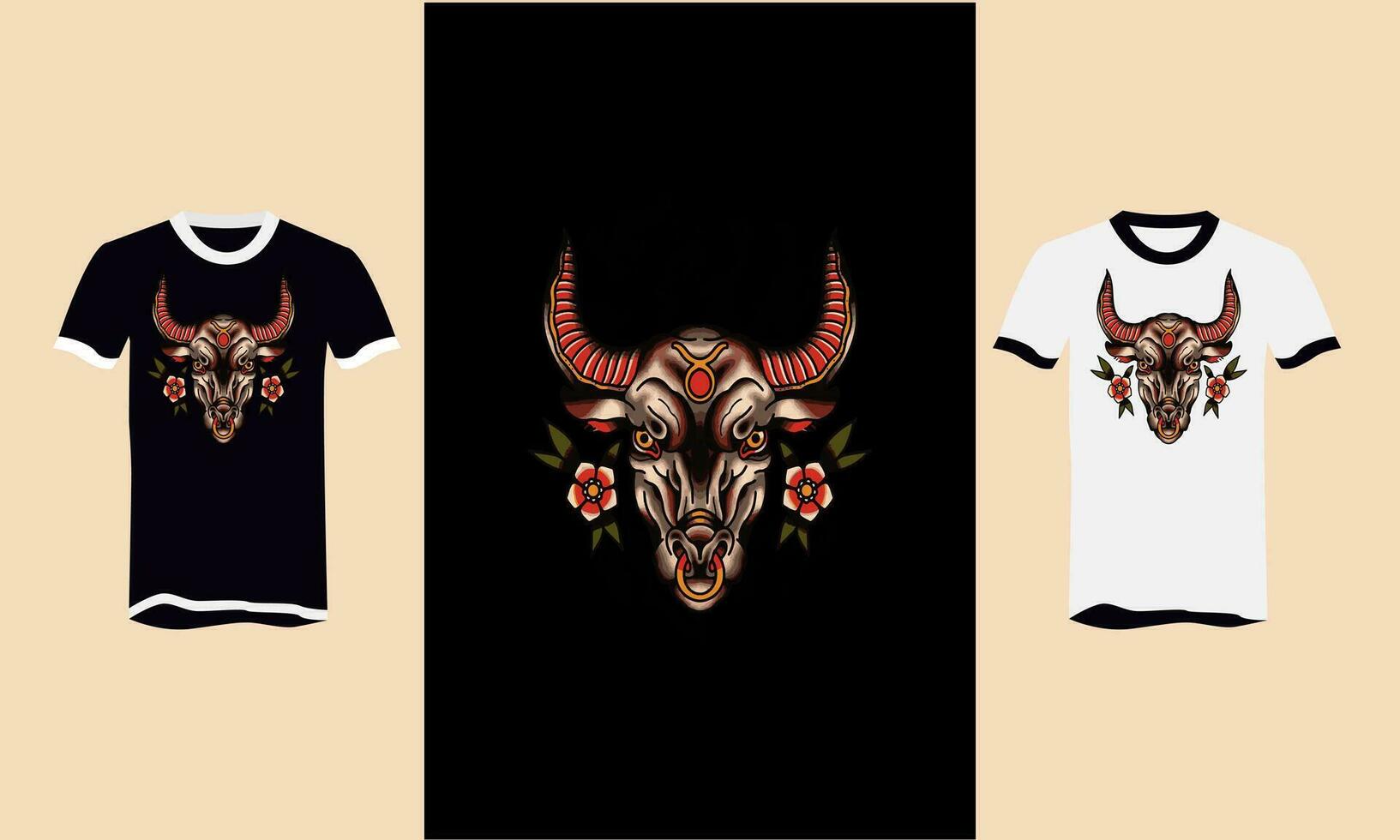 head bull and flowers t-shirt artwork design vector