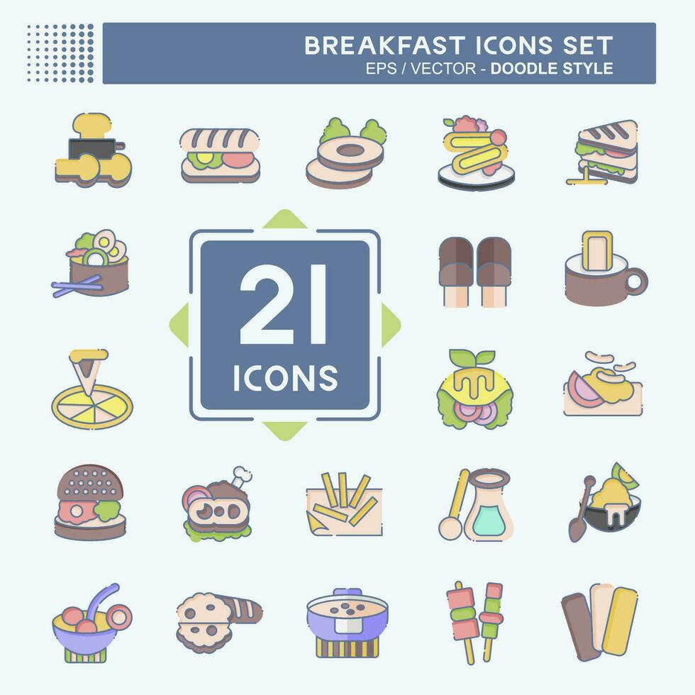 Icon Set Breakfast. related to Food, Diner symbol. doodle style. simple design editable. simple illustration vector