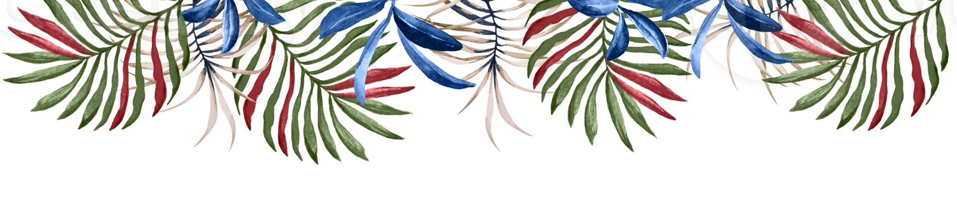 Palm leaf and botanical green leaves watercolor leaves in a long stem or branch swag for a border design. png