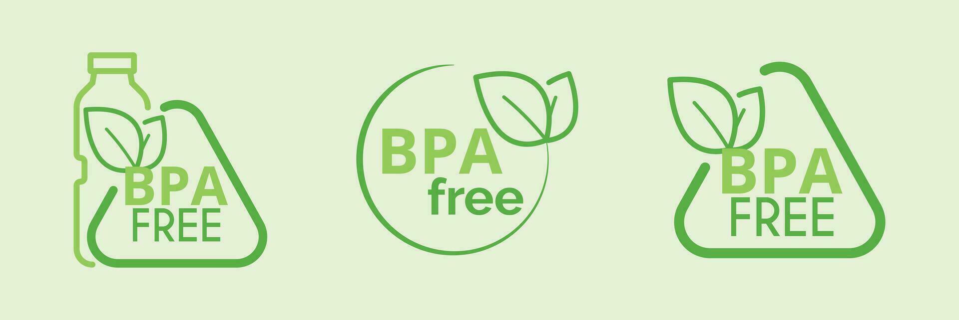 Three logos Bpa free. Bisphenol A free product labeling.Non-toxic plastic. Vector illustration