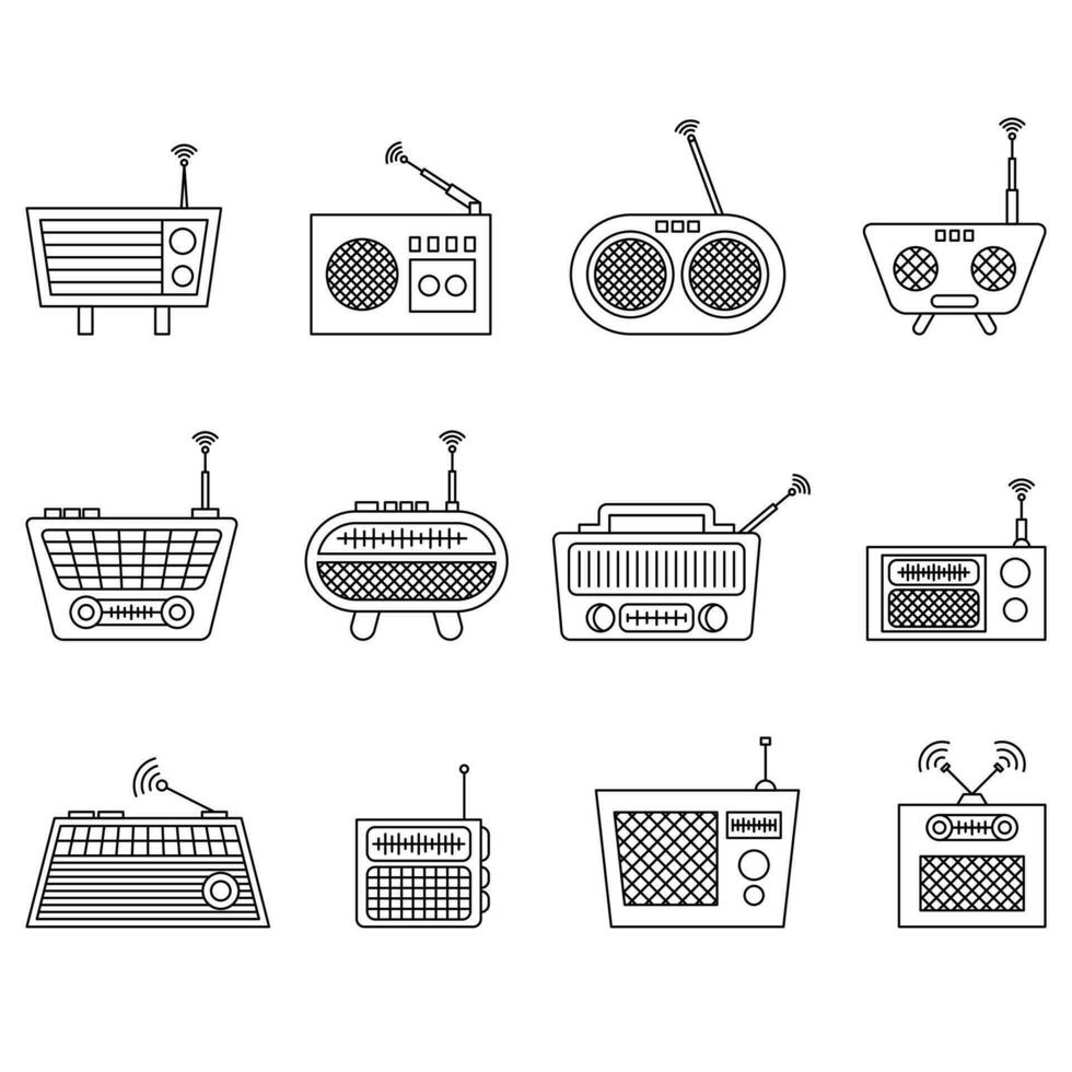 collection of minimal radio icon. line, simple, and sketch style. used for icon, logo, symbol, sign, print and web vector