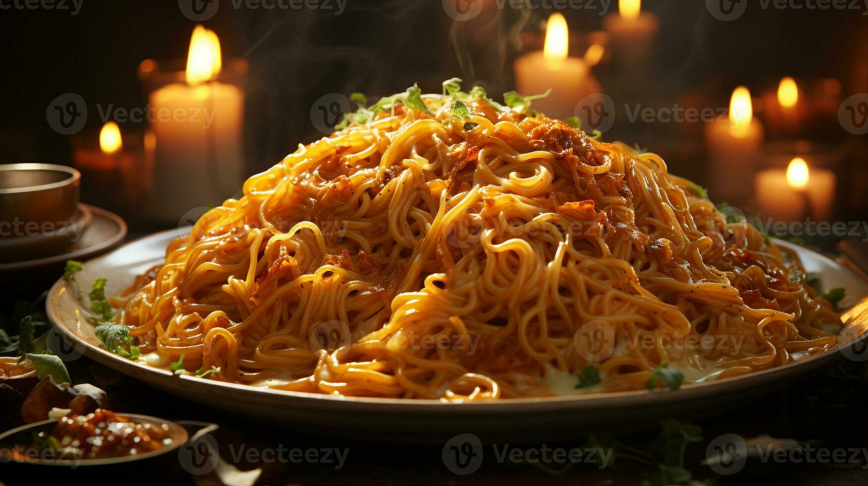 delicioso espaguetis comida plato ai foto