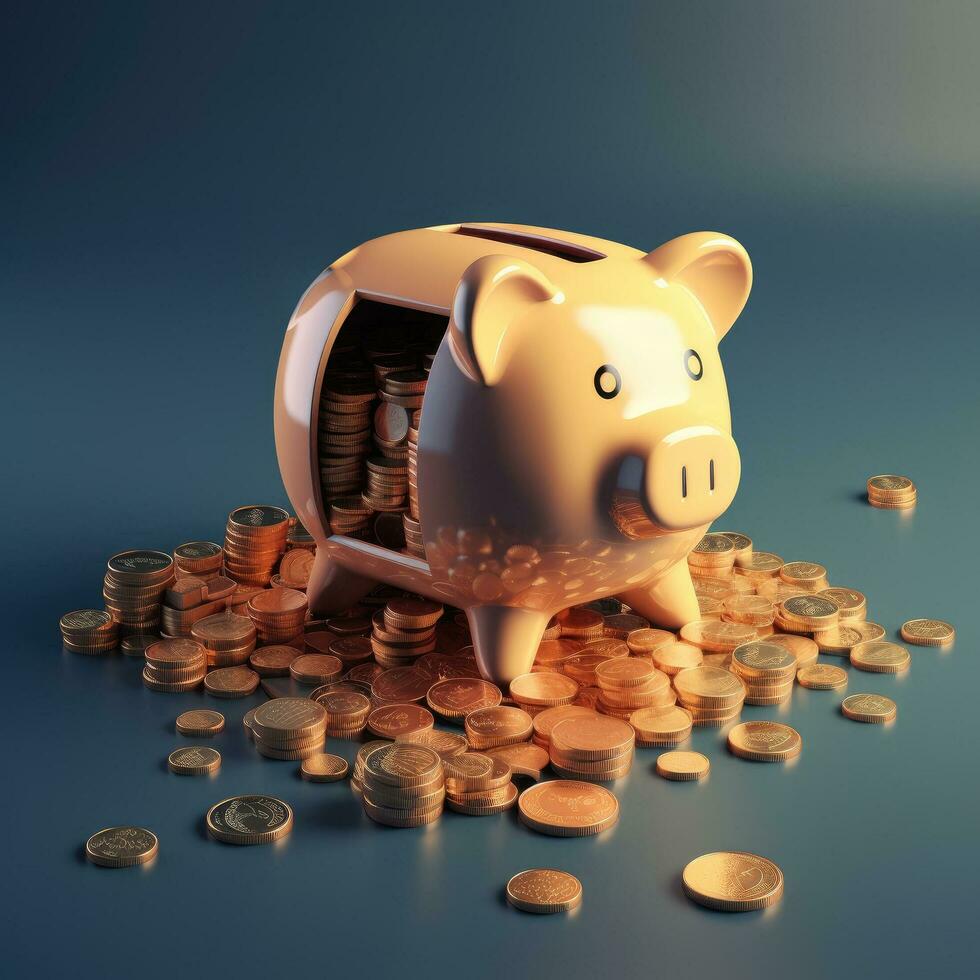 3d pig for saving money, coins and cash photo