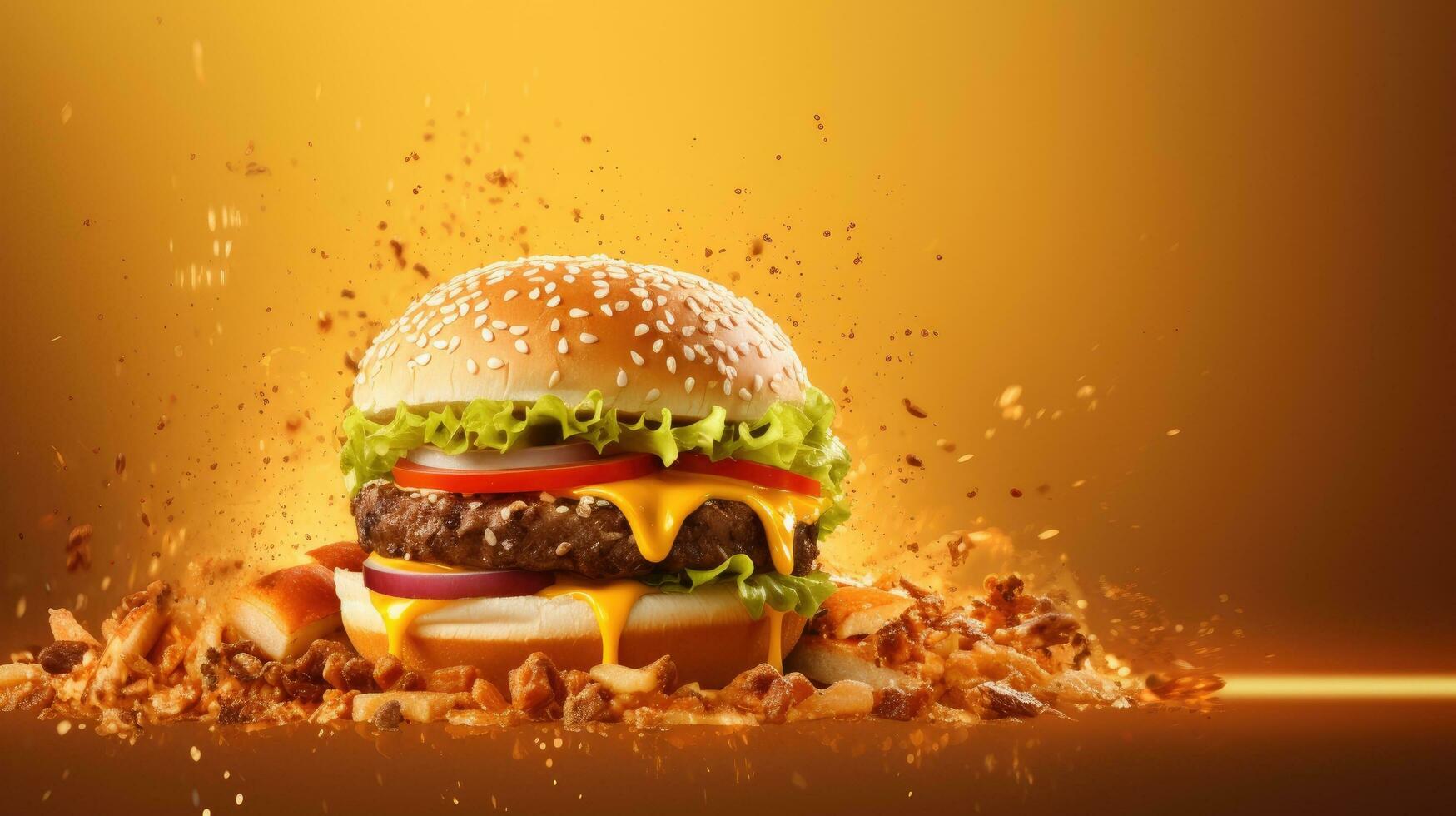 Burger, hamburger, cheeseburger, fastfood. Web banner with copy space. Generative AI photo