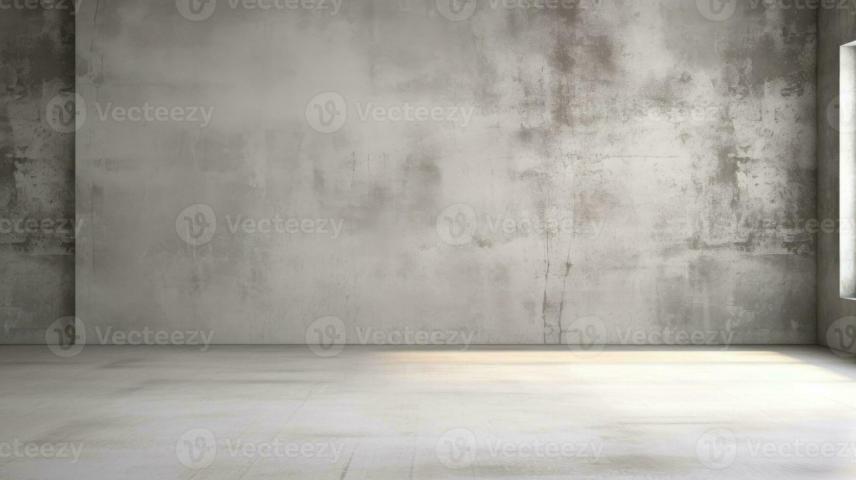 Grey, white empty room, stone or concrete wall and floor, background for product. Generative AI photo