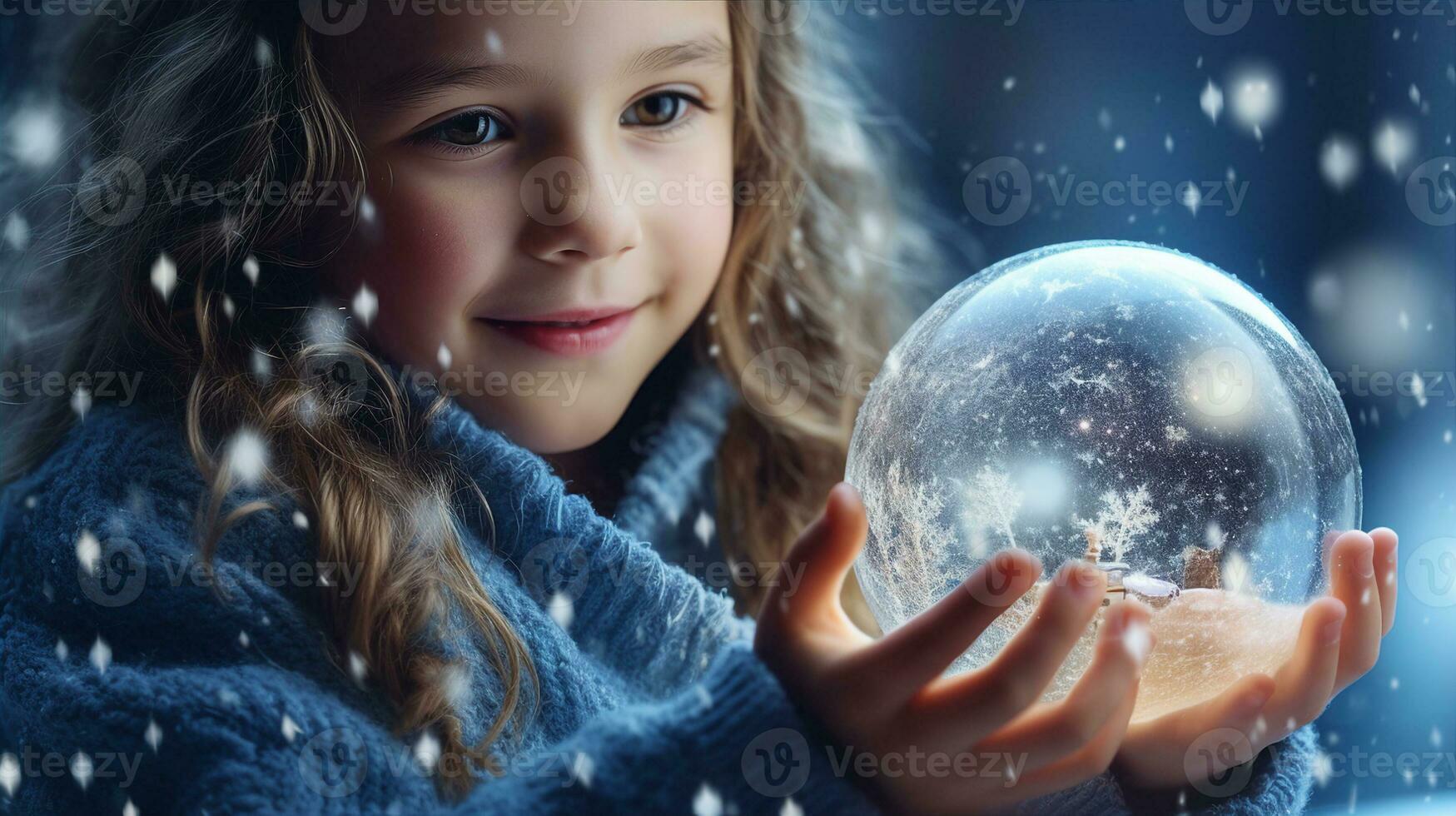 Child with a snow globe, the miniature winter wonderland fascinating