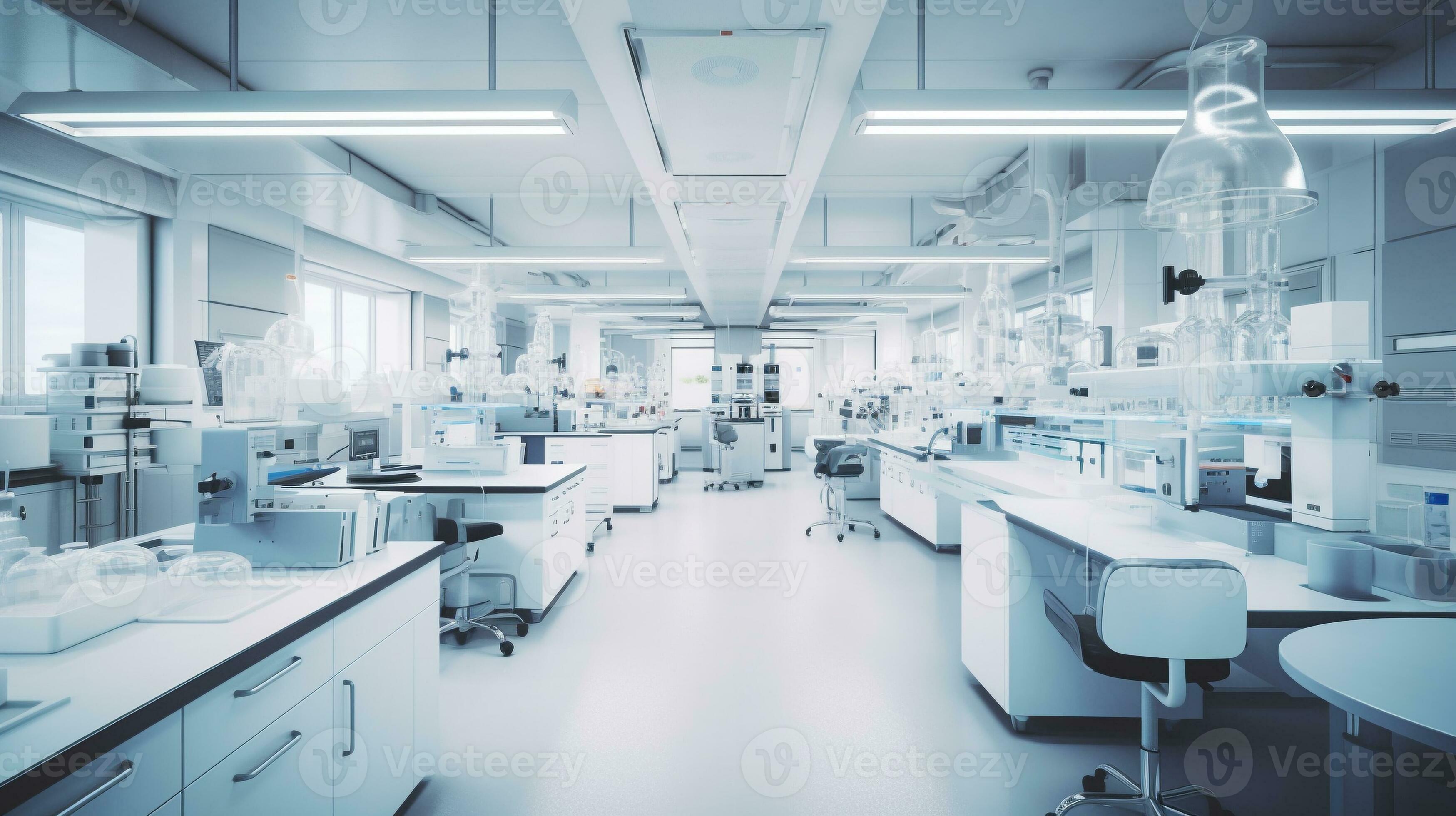 science laboratory scene. white and clean futuristic room for research