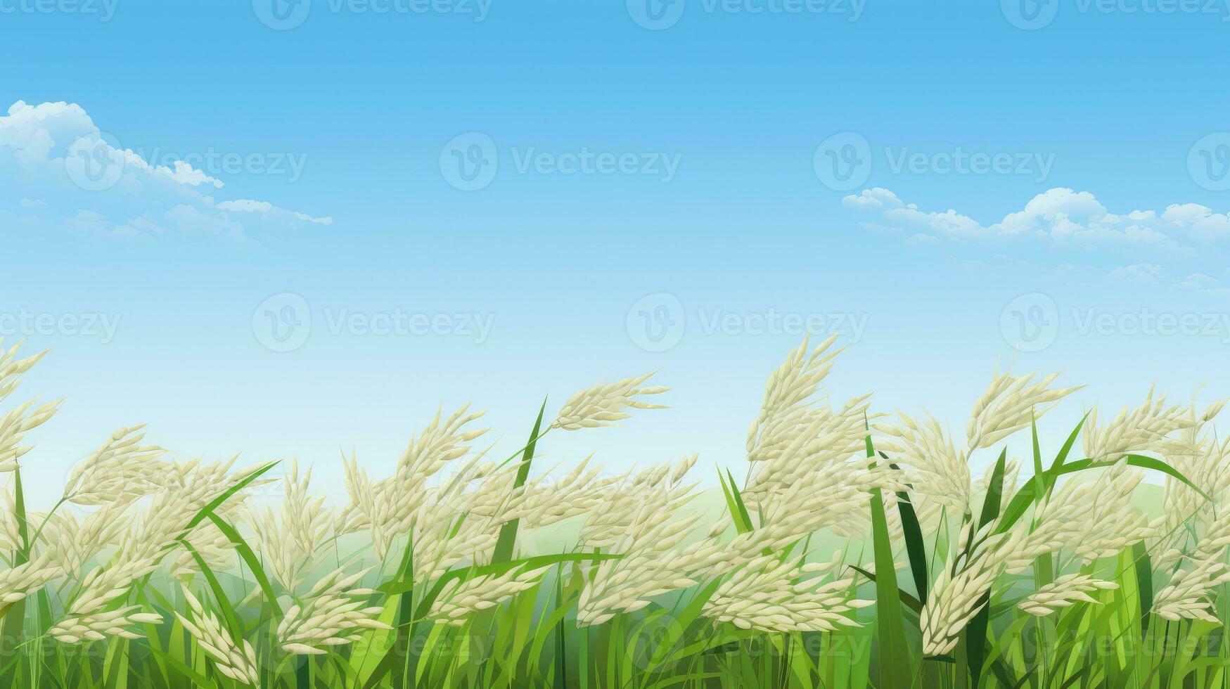 Rice field. Web banner with copy space. Generative AI photo