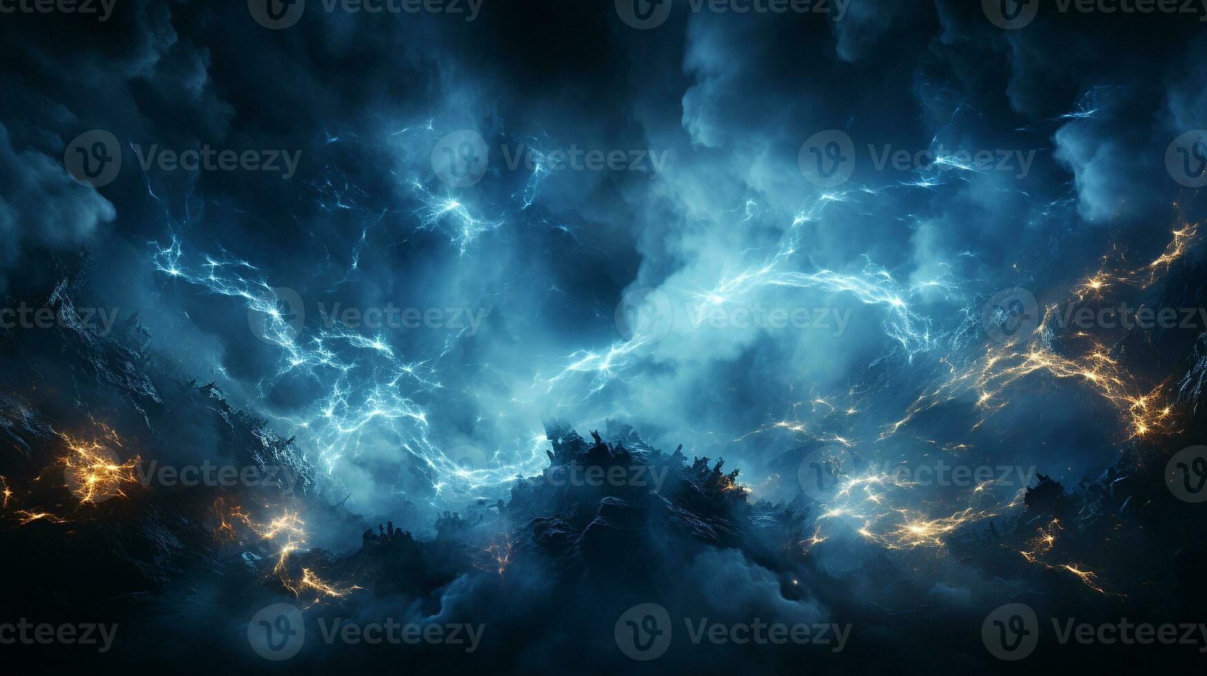 Background of lightning strikes above the clouds ai photo