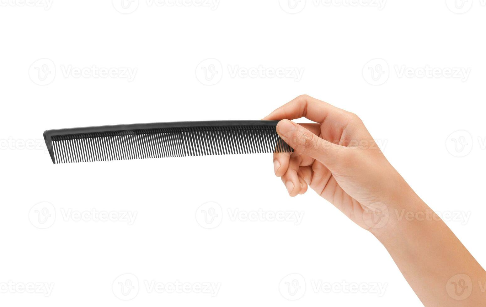 Female Hand Holding Black Hair Comb Hair Accessories Closeup Photo Isolated On White Background