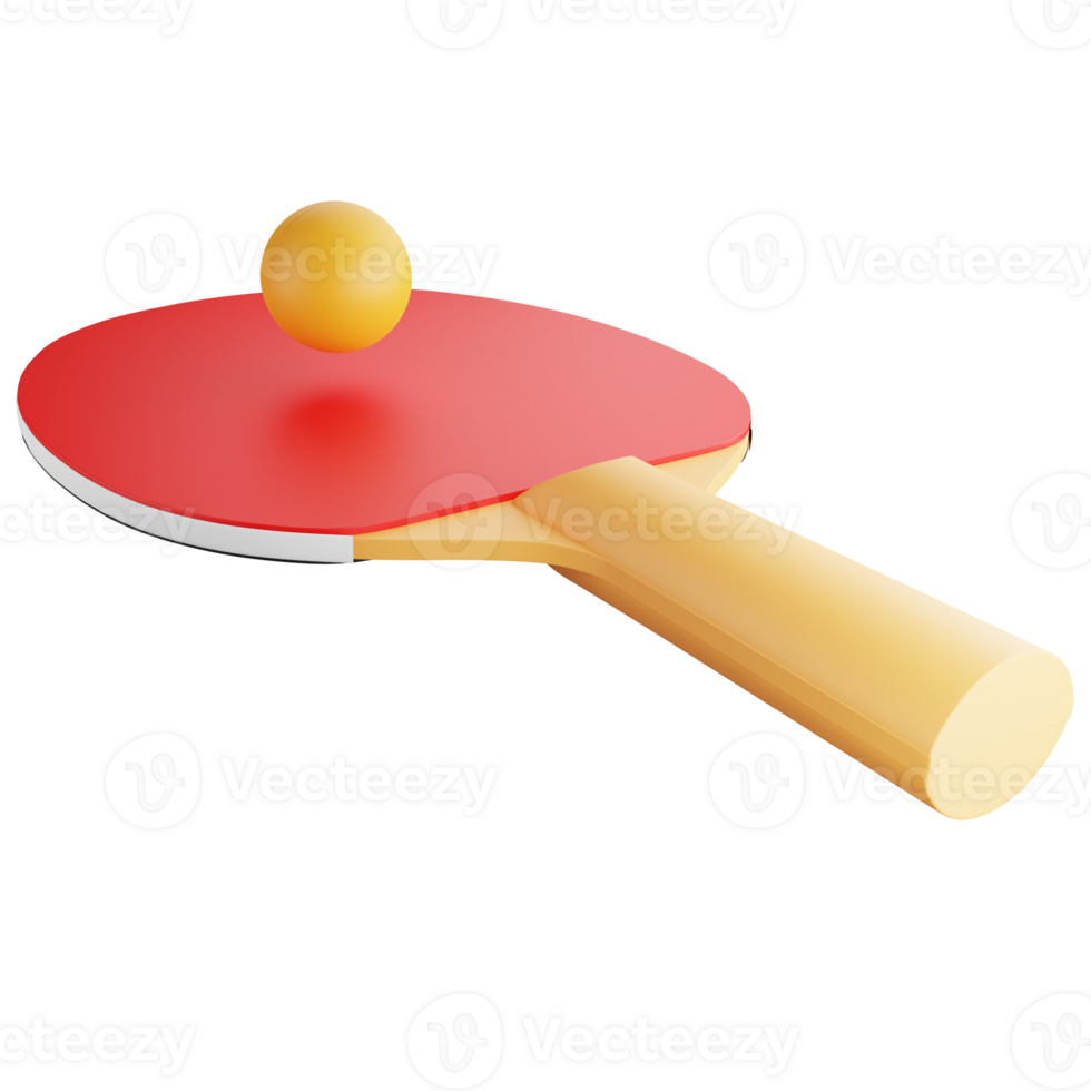 Table tennis paddle and ping pong ball clipart flat design icon isolated on transparent background, 3D render sport and exercise concept png