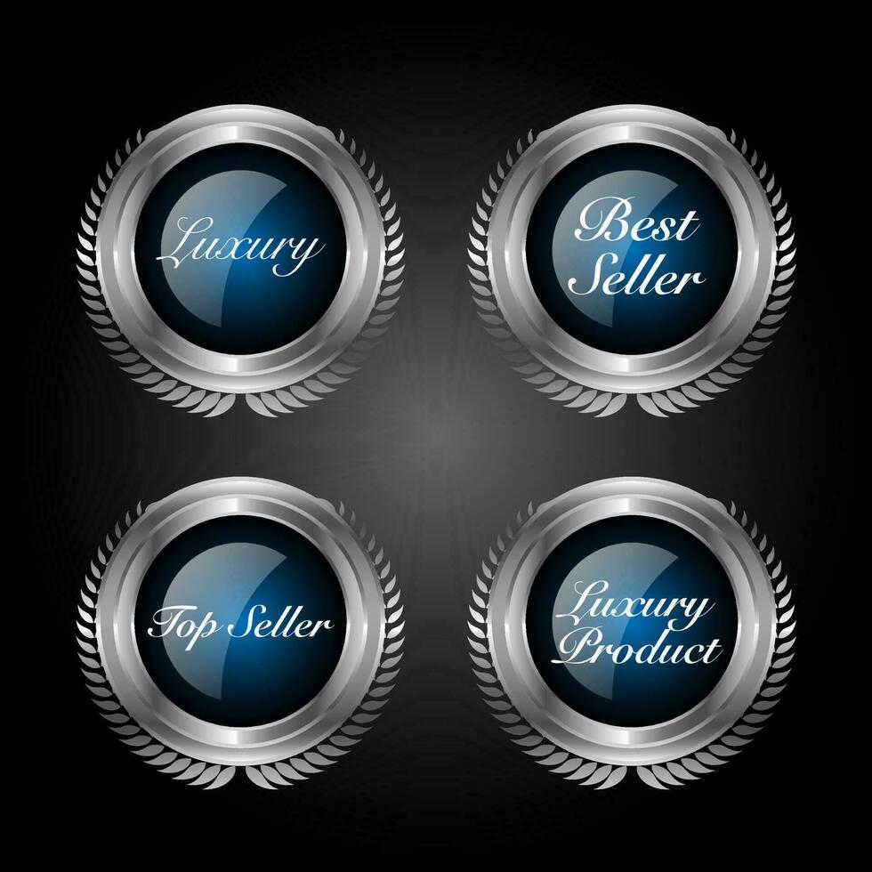 Collection of elegant blue and silver design elements - badges, labels. vector illustration