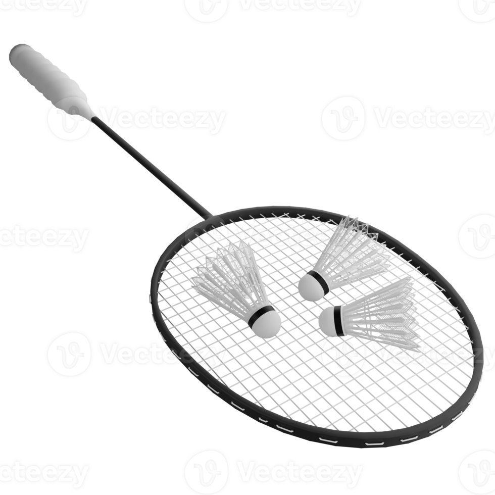Badminton racket and shuttlecock clipart flat design icon isolated on transparent background, 3D render sport and exercise concept png