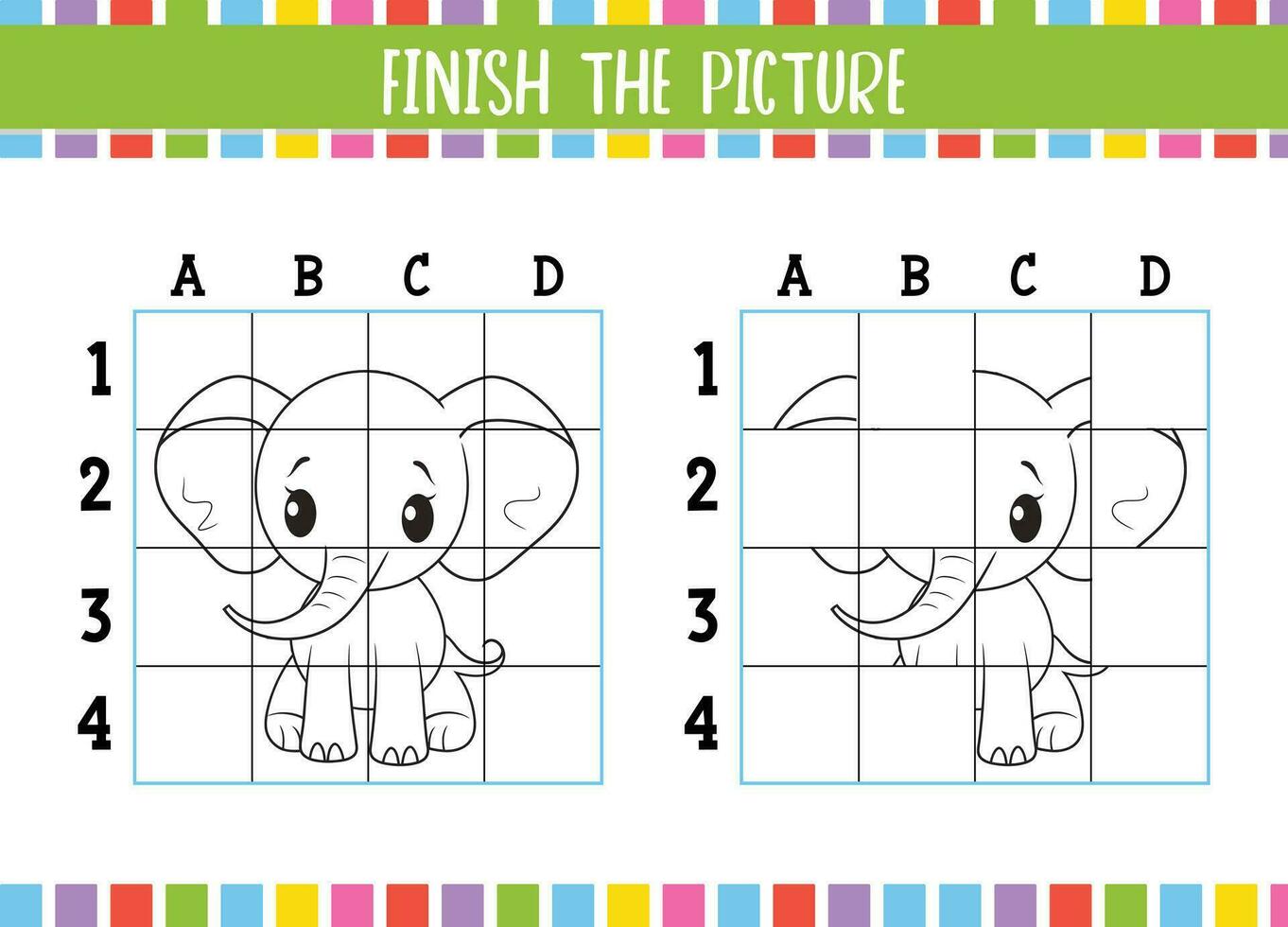 Finish the Coloring Book Pages Fun Handwriting Worksheet Game vector