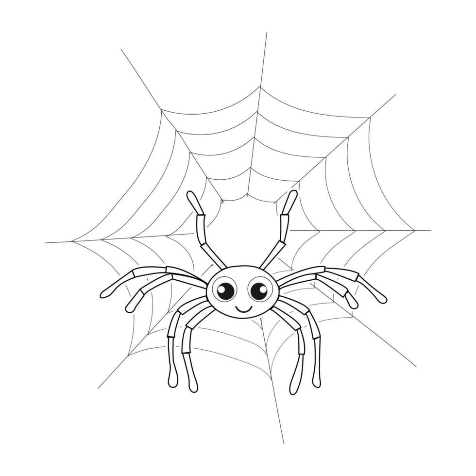 araña en araña web línea Arte colorante paginas para niños vector