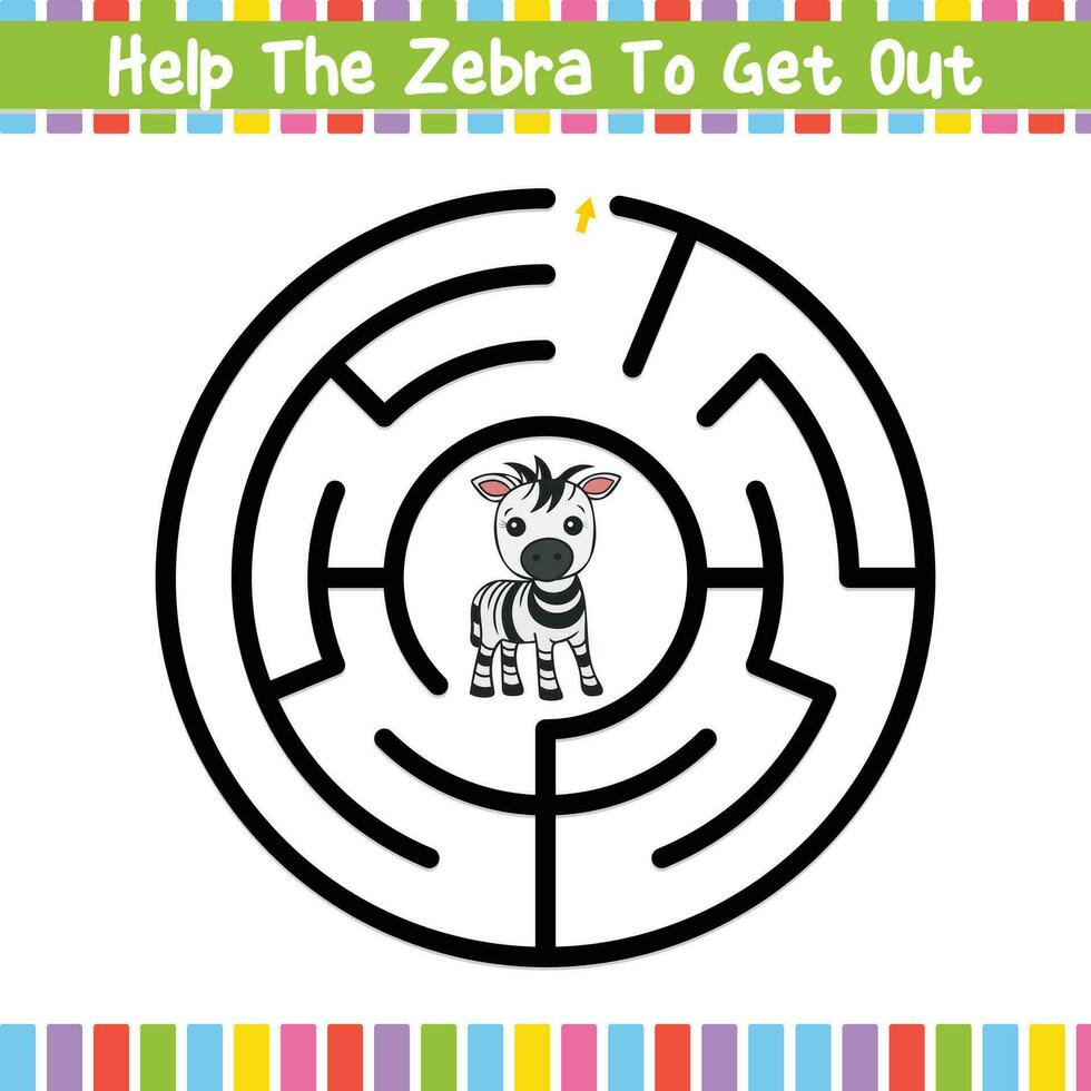Kids Circular Maze Puzzle Discover the Path Educational Worksheet vector