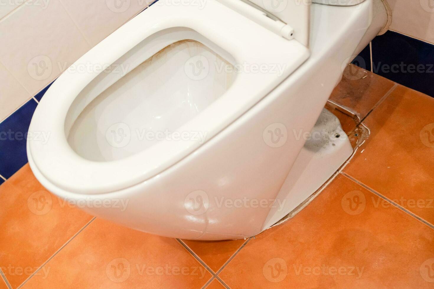 removed old toilet bowl on floor covered by tiles photo