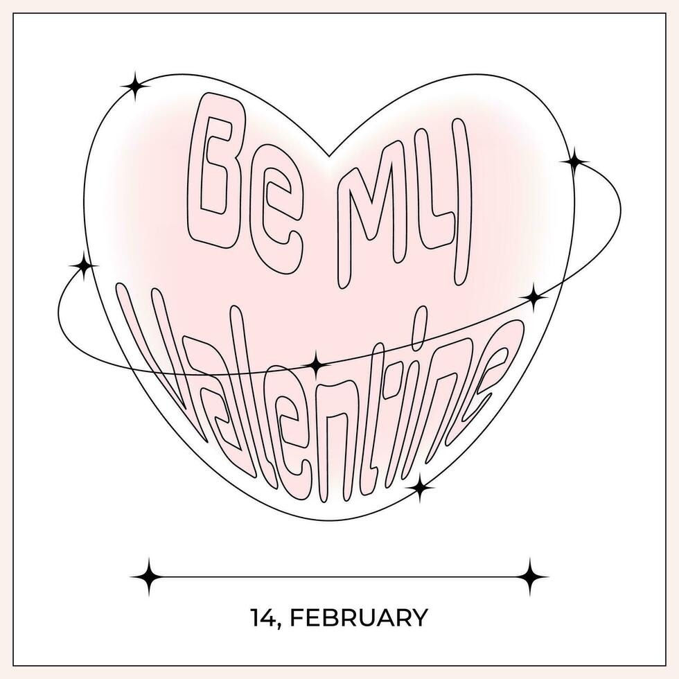 Modern design templates of Valentines day and Love card, banner, poster, cover. Be my Valentine. Trendy minimalist design with typography. Style y2k. Pale pink colors. Vector illustration