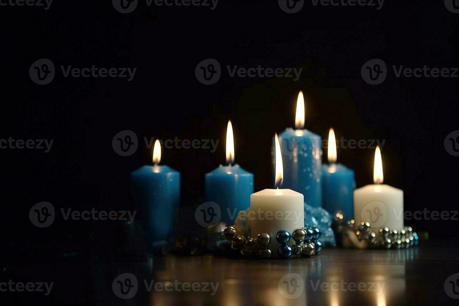 Religion image of jewish holiday Hanukkah with burning candles. AI generated photo