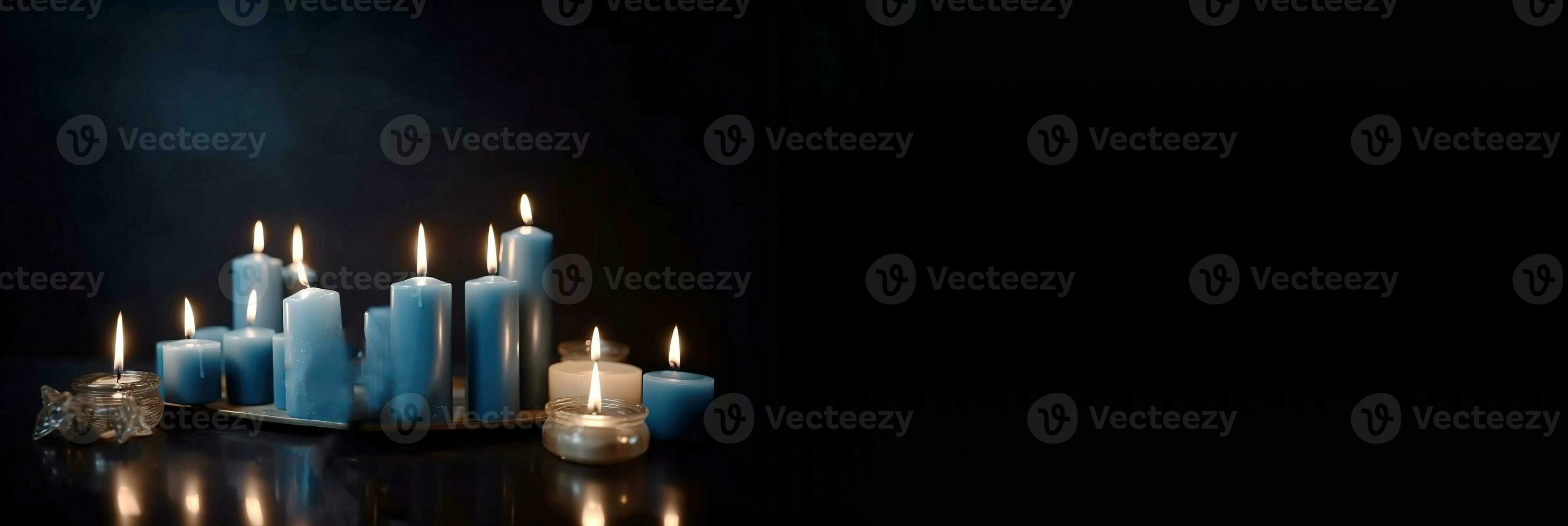 Religion image of jewish holiday Hanukkah with burning candles. AI generated photo