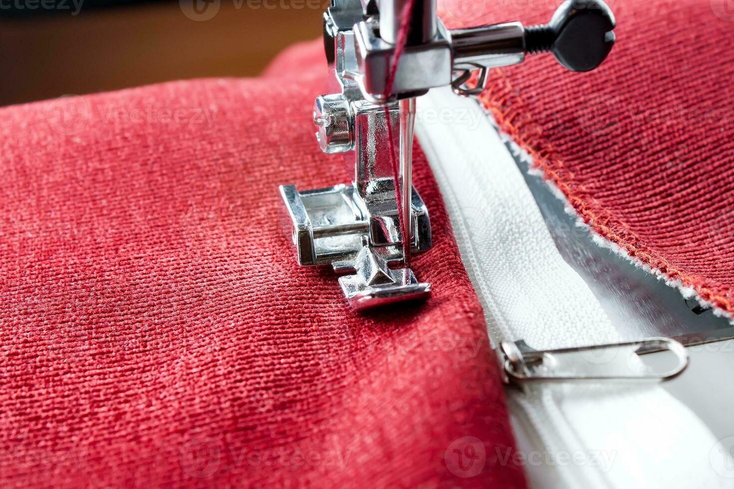 Modern sewing machine presser foot and zipper. Sewing process 30193149