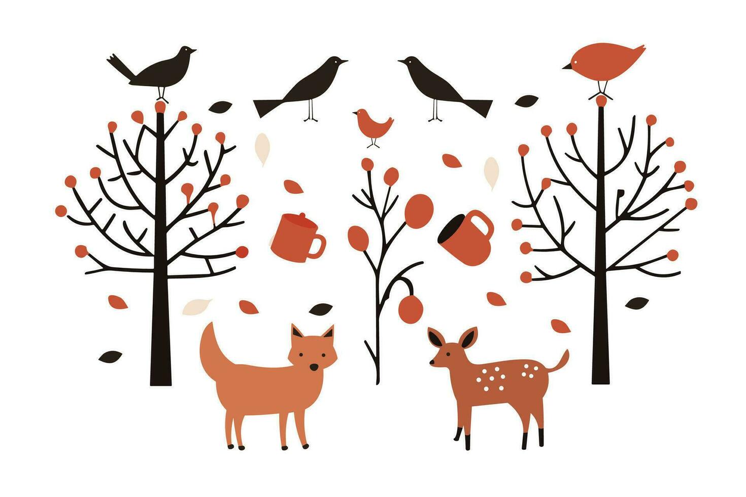 Cute flat style animal and nature illustration vector