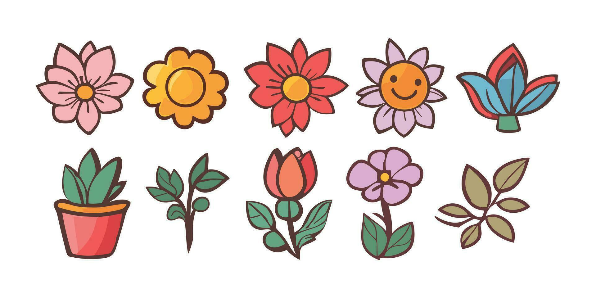 conjunto de mano dibujado linda flor ilustración vector
