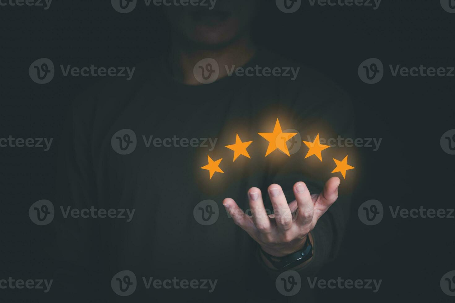 Satisfaction survey concept and customer service, using digital media technology, questionnaire, and rating satisfaction, rating satisfaction five stars, searching for information, online marketing photo