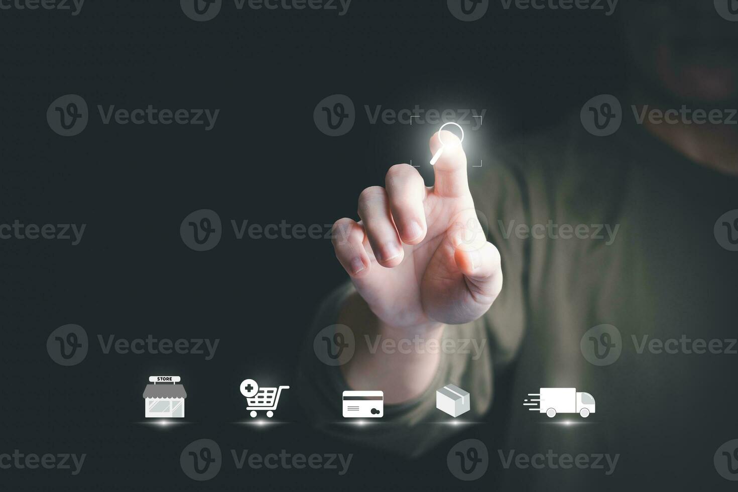 information search technology, man's hand touching a virtual screen to search for online shopping information, using the search bar function on your website, search information, online marketing photo