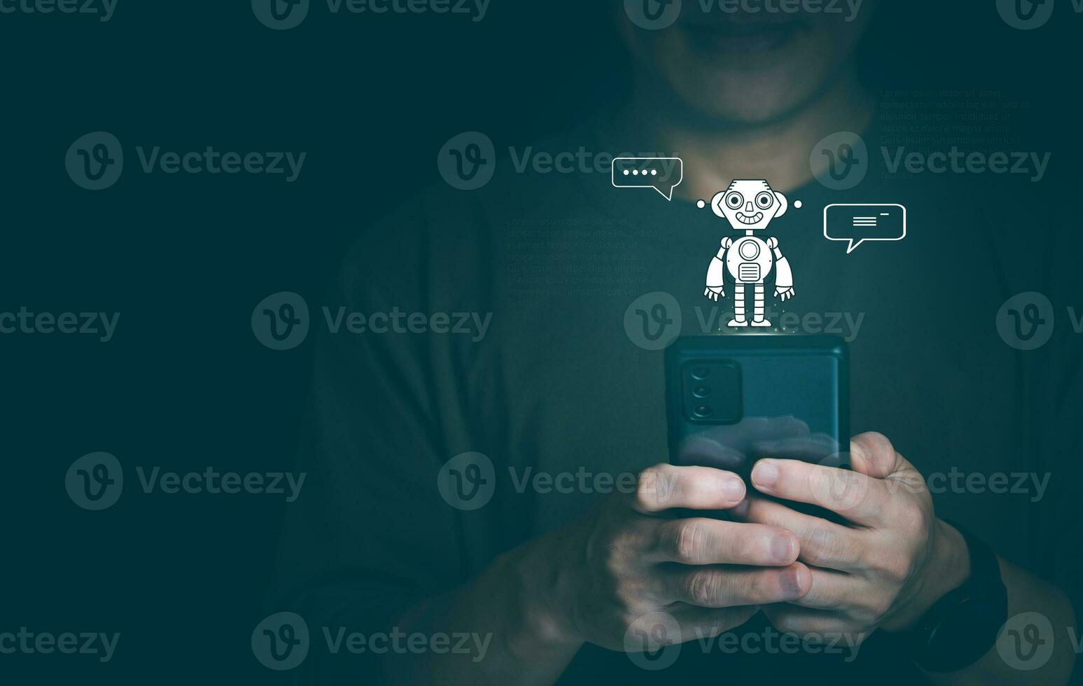 the person touching the virtual screen to use input commands ai, digital transformation management concept Internet of Things, Big Data, Automated Operations, Various Storage, Data Search photo