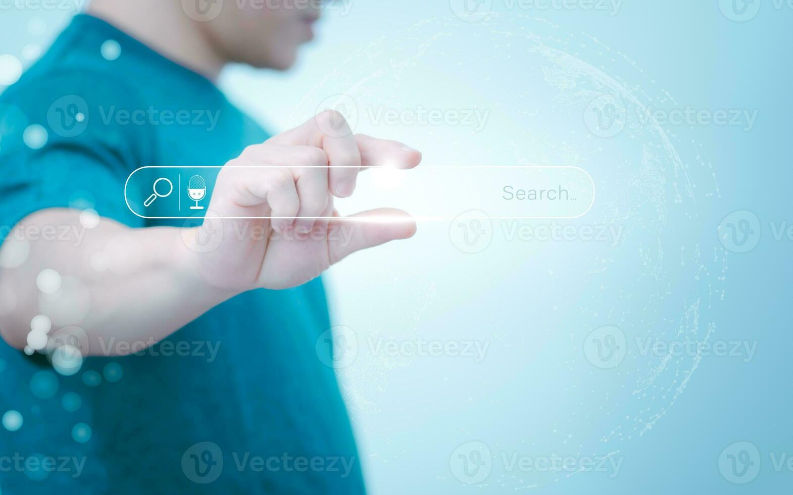 Information search technology, search engine optimization, male hand using a smartphone to search information, using search bar function on your website, Big Data photo